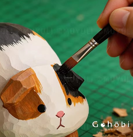 Gohobi Handcrafted Wooden Guinea Pig Ornament – Cute Solid Wood Animal Sculpture Home Decor