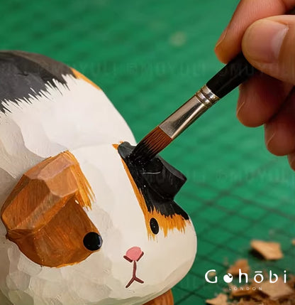 Gohobi Handcrafted Wooden Guinea Pig Ornament – Cute Solid Wood Animal Sculpture Home Decor