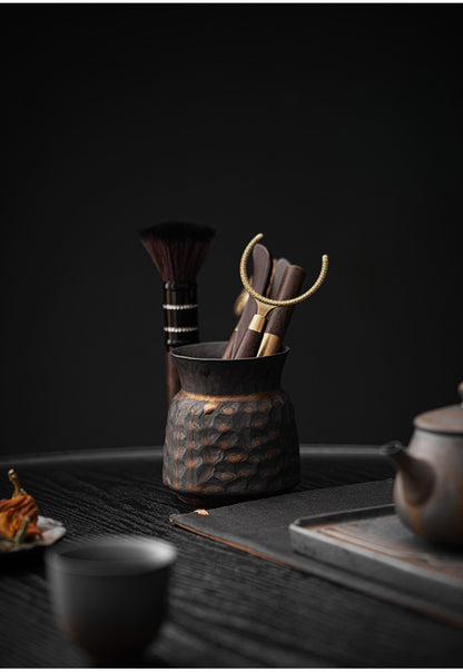 Gohobi Wooden Gongfu Tea Tools Set with Black Gold Holder