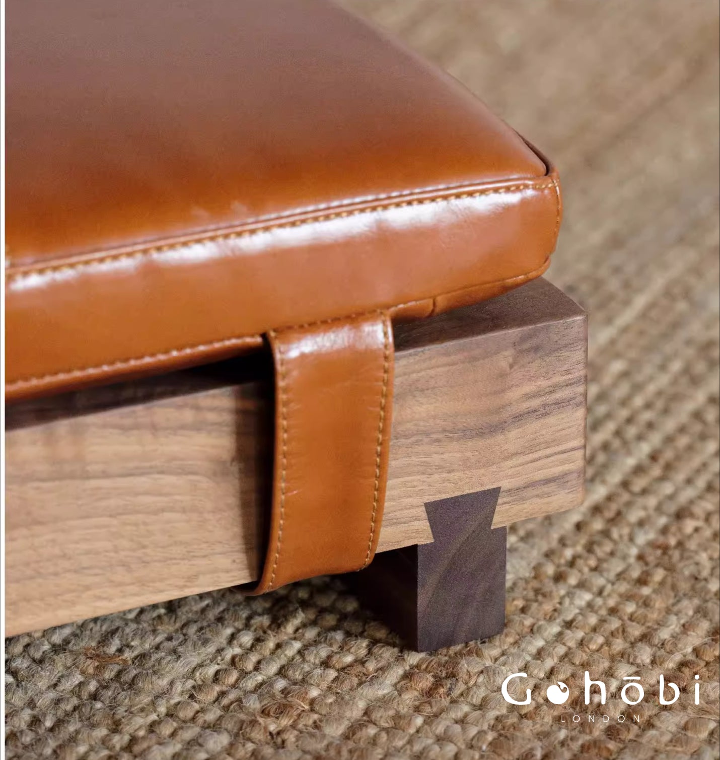 Gohobi Black Walnut Solid Wood Stool or Leather Cushion – Handmade Square Seat for Dining Room, Living Room or Tea Room | FSC Certified