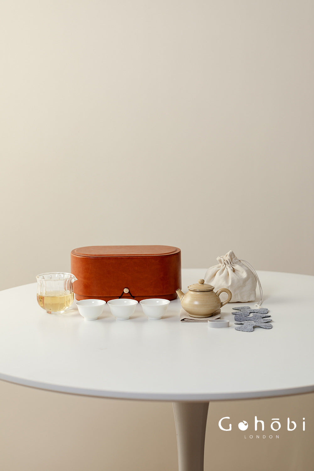 Gohobi Portable Gongfu Tea Set – Luxury Travel Tea Set Teapot & Three-Cup Set with Leather Case