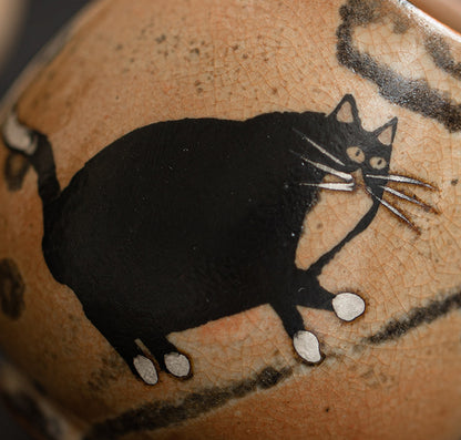 Gohobi Handmade Black Ink Hand-painted Cat Tea Cup 003