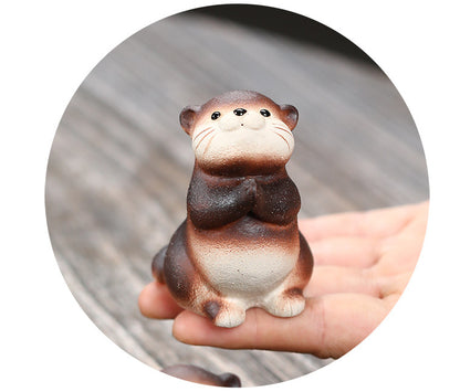 Gohobi Handmade Ceramic YiXing Clay Otter Ornament Tea pet