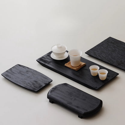 Plateau noir en bois carbonisé de style japonais Gohobi Wabi-Sabi 003
