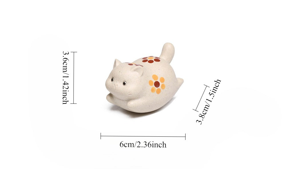 Gohobi Yixing Purple Clay Flower Cat Tea Pet – Handmade Lucky Cat Ornament