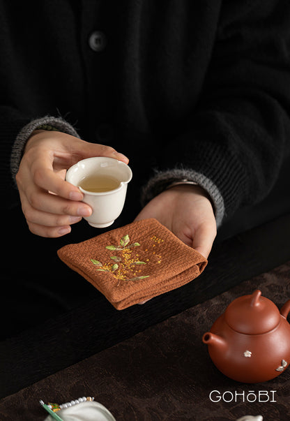 Embroidered tea towel household fabric tea party small square towel tea table towel rag new Chinese absorbent pot towel tea cloth