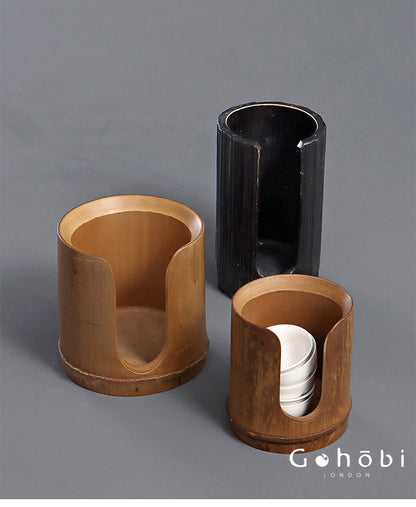 Gohobi Bamboo Woven Tea Cup Holder Basket – Zen Style Tea Set Storage Tube & Chopstick Basket