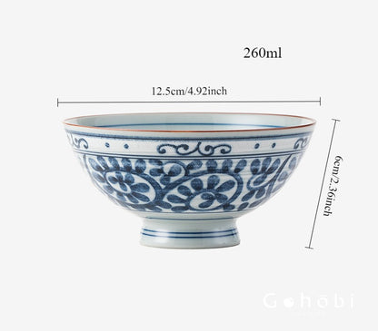 Gohobi Japanese Ancient Dyed Blue Rice Bowl – Minoya Porcelain Tableware [Made in Japan]