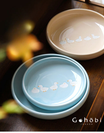 Gohobi White Duck Deep Plate – Cute Ceramic Curry and Dinner Plate [Made in Japan]
