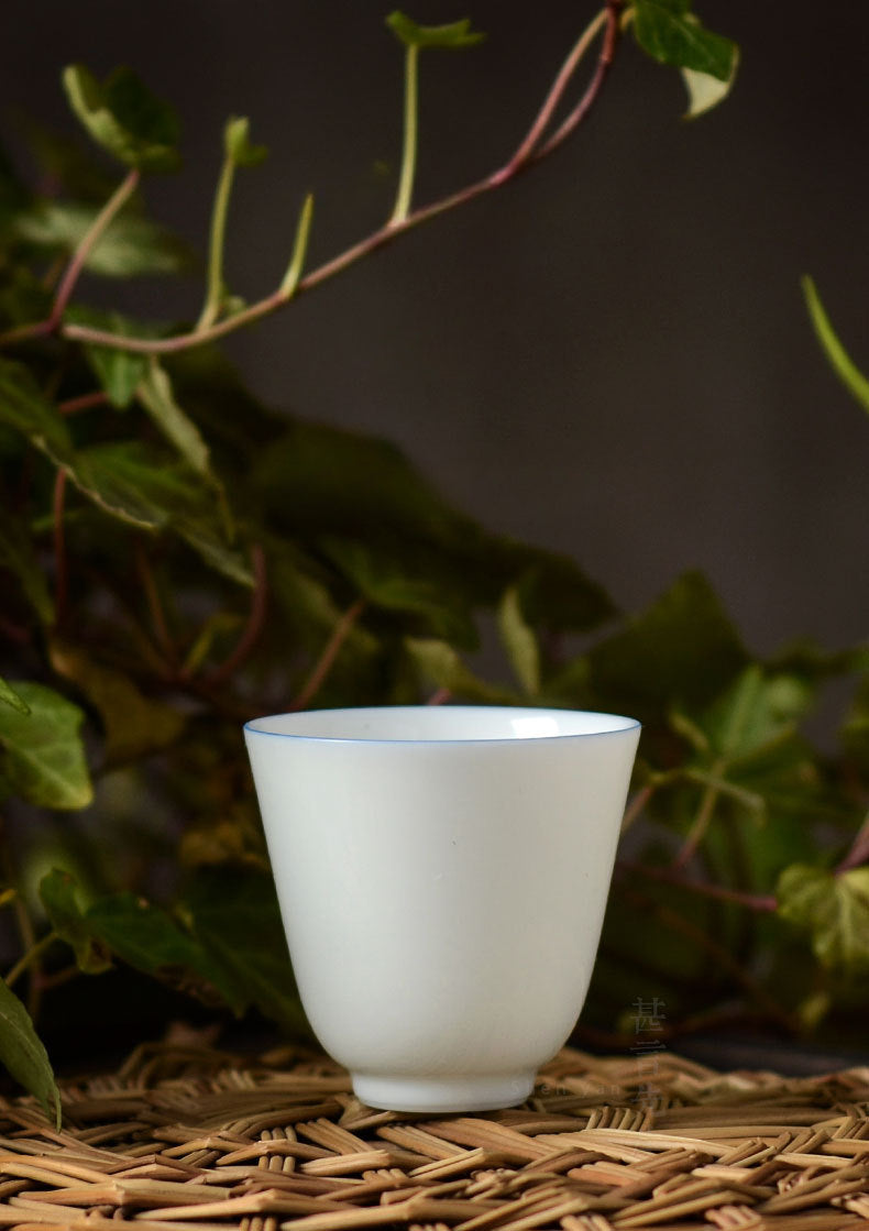 Gohobi Handmade Classic White Blue Rim Ceramic Tea Cup (Thin 60ml version)