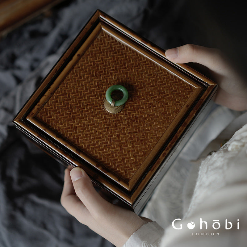 Gohobi Xiangfei Bamboo Storage Box – Embroidered Bamboo Jewellery and Sewing Storage Case