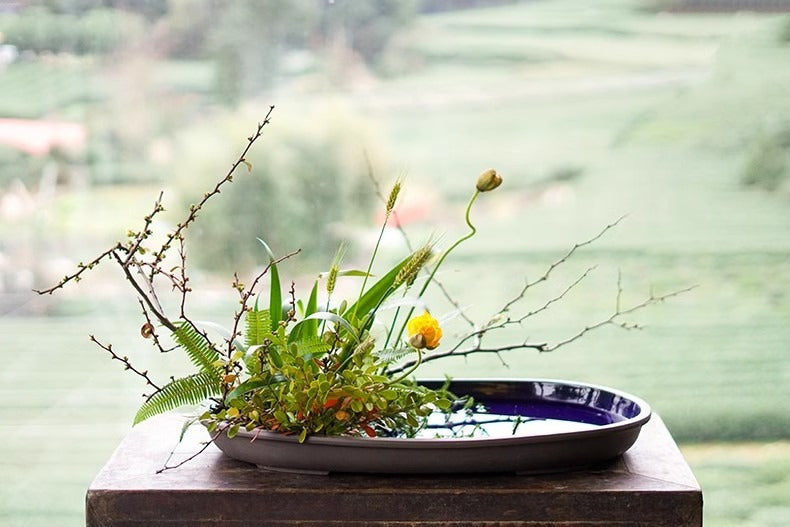 Gohobi Extra Large Oval Ikebana Bowl – Japanese Ceramic Flower Arrangement Vessel