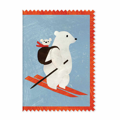 Mortlake Papers Skiing Polar Bear & Cub Christmas Card | Greeting Card [Made in the UK]