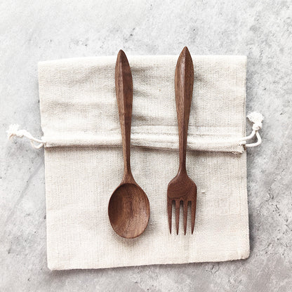Cuillère et fourchette en noyer faites à la main Gohobi 002