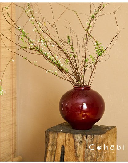 Gohobi Jingdezhen Lang Hong Red Ceramic Vase – Handmade Large Round Flower Arrangement Vase