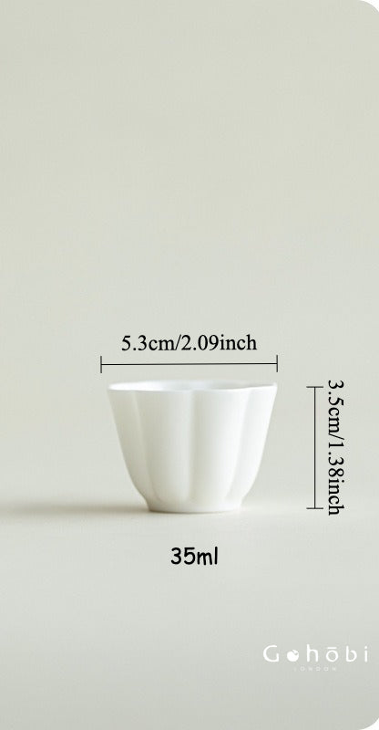 Gohobi Handmade White Porcelain Teacup – Thin Porcelain Flower Rim Gongfu Master Cup