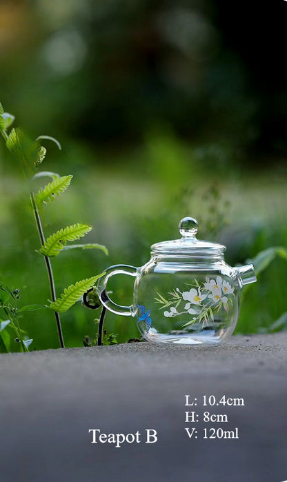 Gohobi Handmade Floral and Bird Glass Pattern Tea Cup Pitcher Teapot