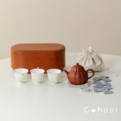 Gohobi Yixing Zisha Clay Travel Tea Set – Handmade Gongfu Tea Set with Leather Case