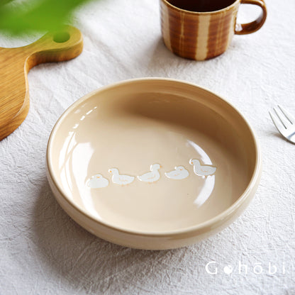 Gohobi White Duck Deep Plate – Cute Ceramic Curry and Dinner Plate [Made in Japan]