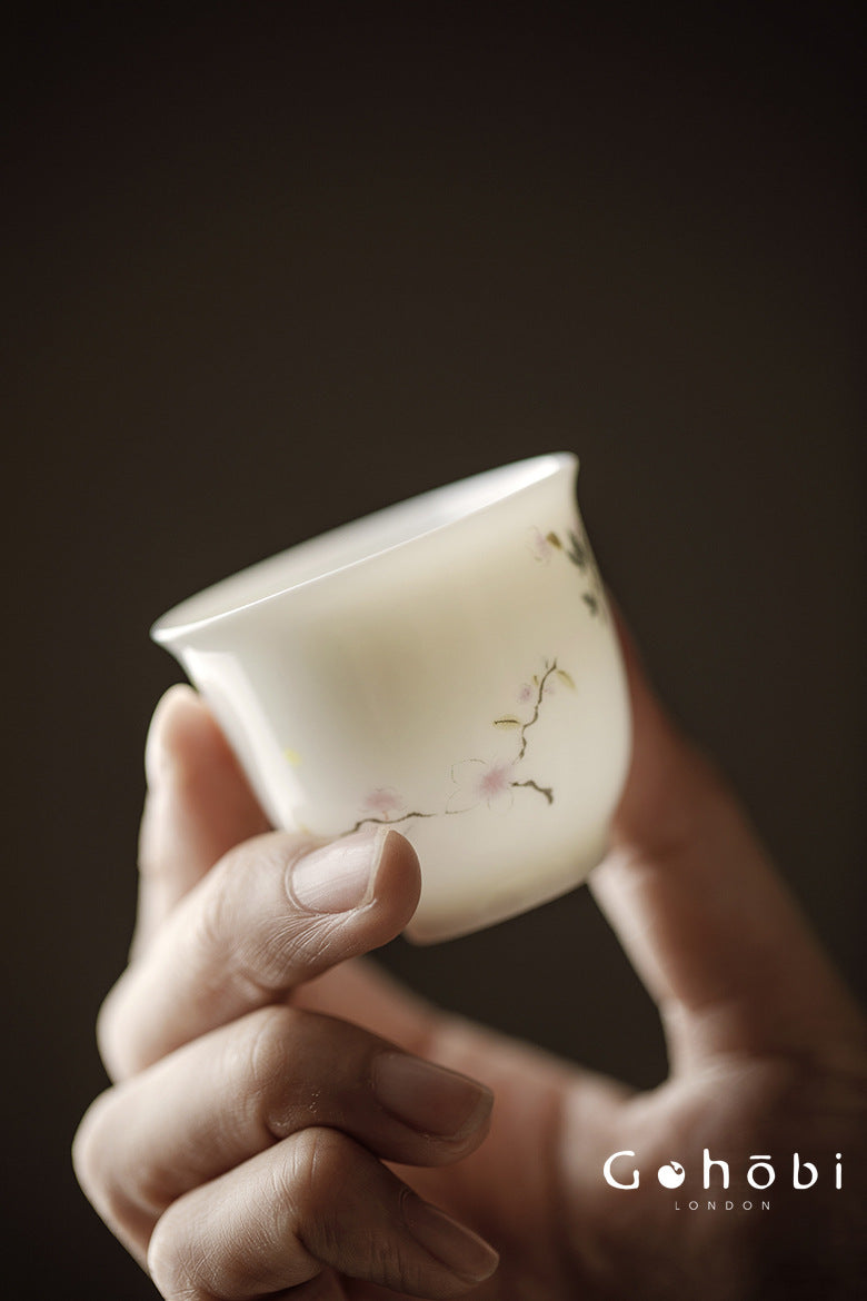Gohobi Sweet White Porcelain Teacup – Handmade Thin Porcelain Gongfu Master Cup