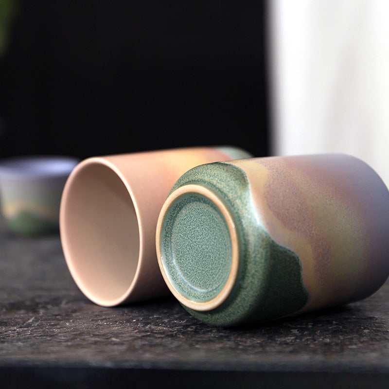 Gohobi Ceramic Japanese Style Green Pink Tea Cup Yunomi