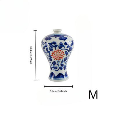 Gohobi Hand-painted Blue and White Porcelain Vase (Red Flowers)