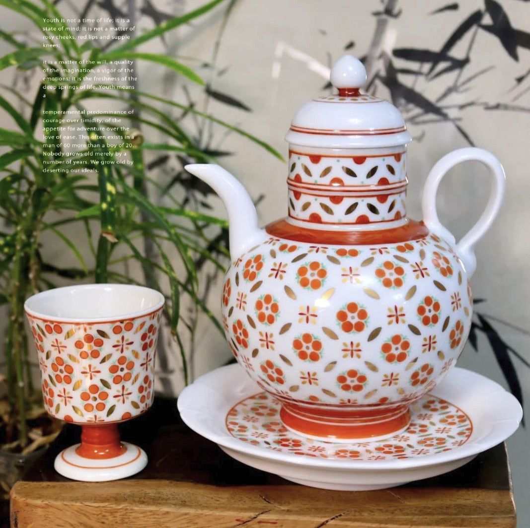 [清和堂 x Gohobi Gallery] Hand-painted Golden Red Orange Lotus Coffee Teapot