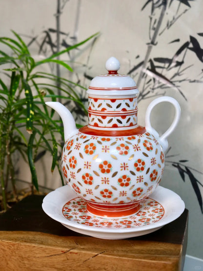 [清和堂 x Gohobi Gallery] Hand-painted Golden Red Orange Lotus Coffee Teapot