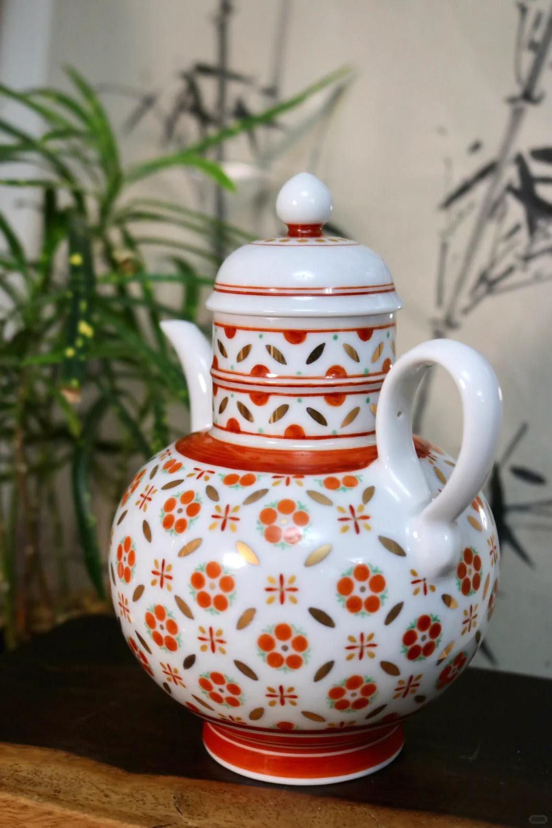 [清和堂 x Gohobi Gallery] Hand-painted Golden Red Orange Lotus Coffee Teapot