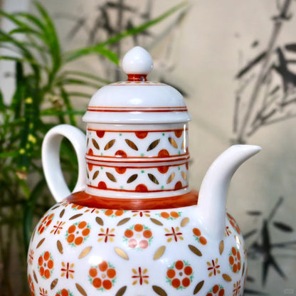 [清和堂 x Gohobi Gallery] Hand-painted Golden Red Orange Lotus Coffee Teapot