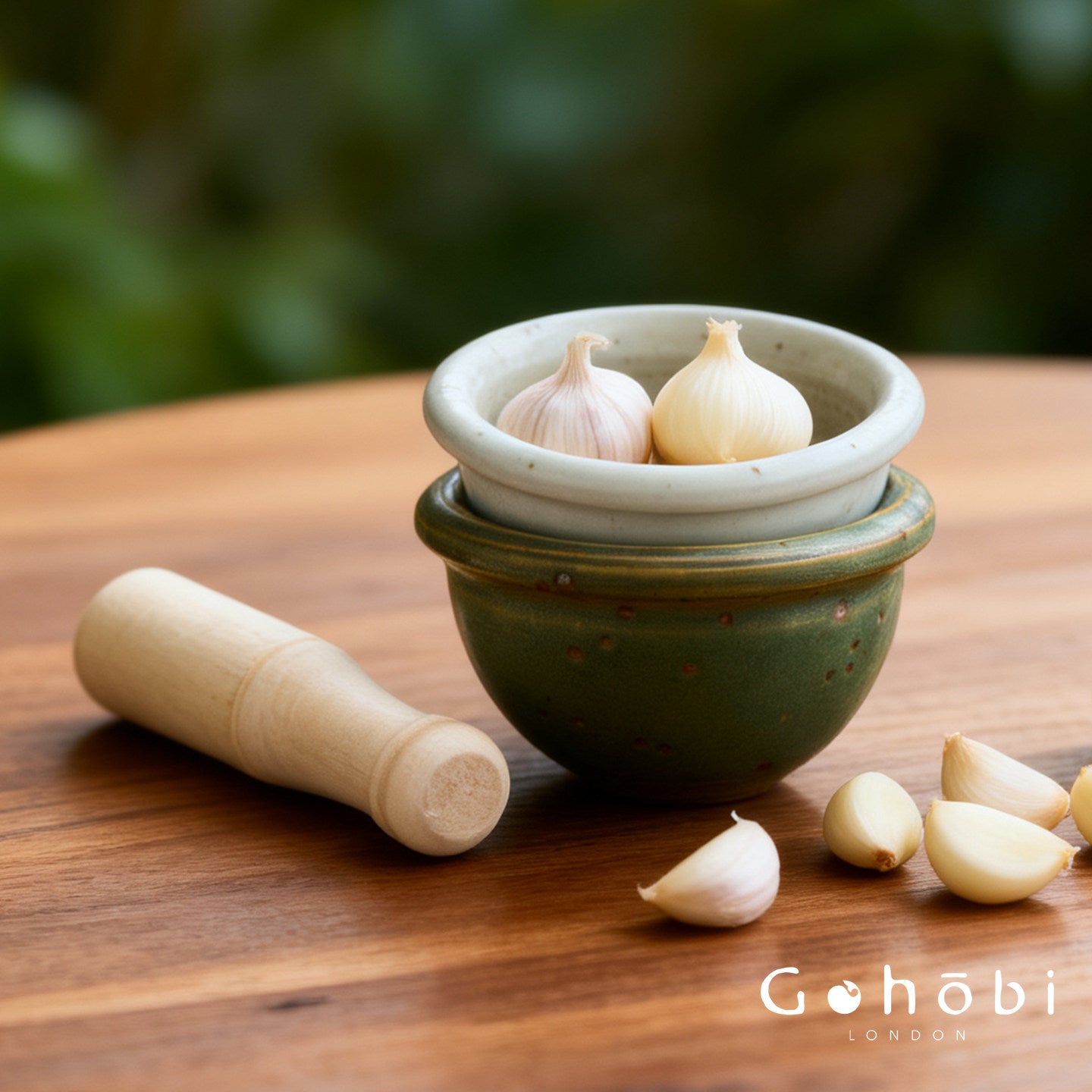 Gohobi Ceramic Garlic Masher Mortar Bowl – Handmade Garlic Crusher and Chili Grinding Bowl