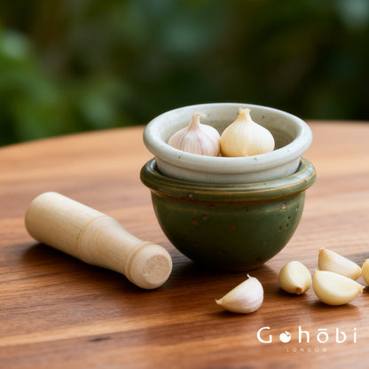 Gohobi Ceramic Garlic Masher Mortar Bowl – Handmade Garlic Crusher and Chili Grinding Bowl