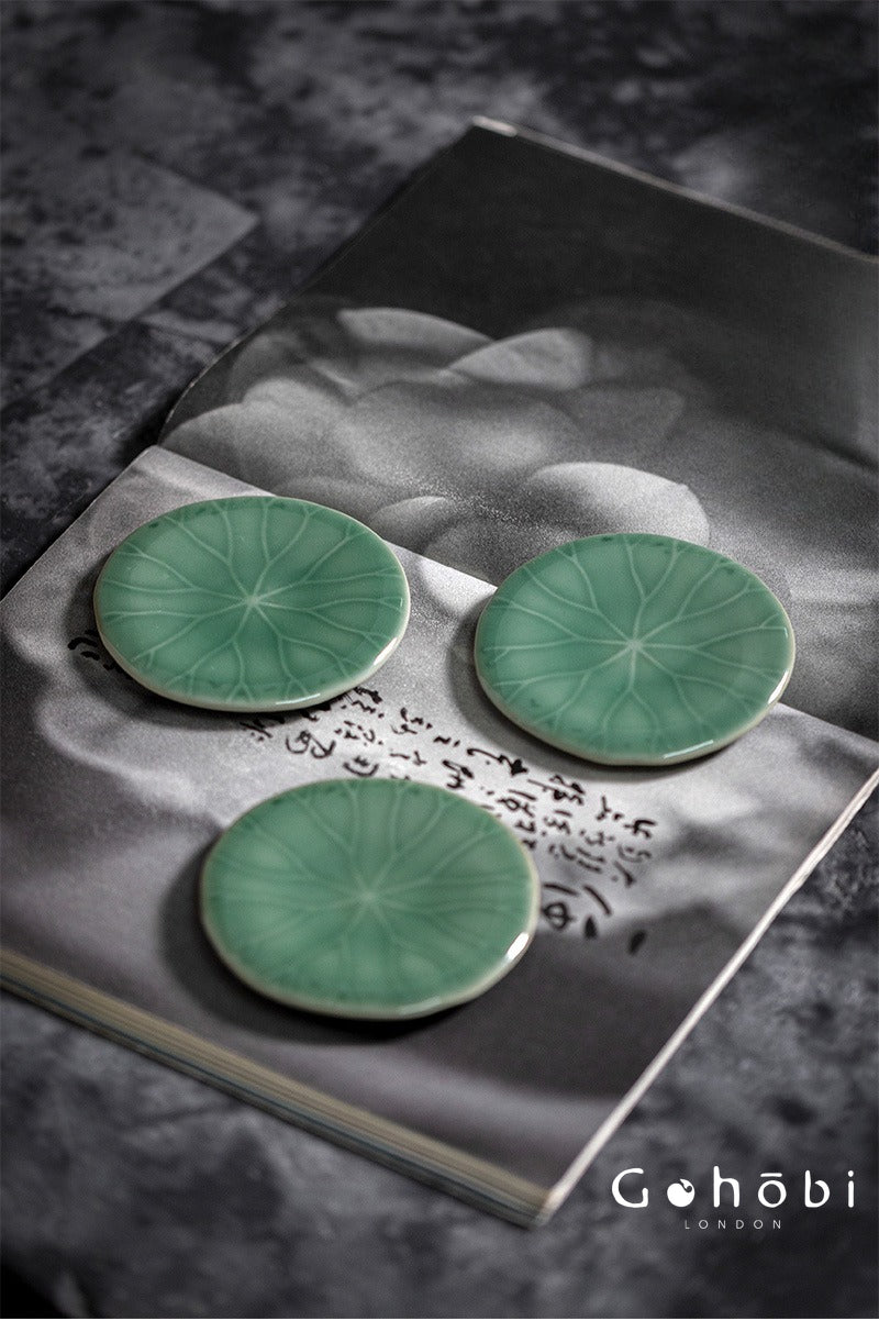 Gohobi Handmade Lotus Leaf Coaster – Ceramic Teacup Holder for Gongfu Tea