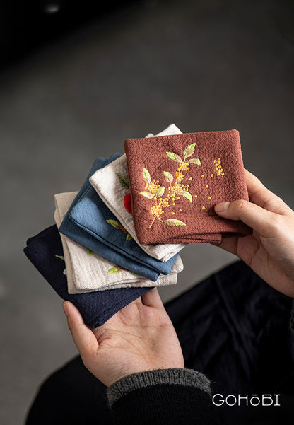 Embroidered tea towel household fabric tea party small square towel tea table towel rag new Chinese absorbent pot towel tea cloth