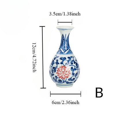 Gohobi Hand-painted Blue and White Porcelain Vase (Red Flowers)