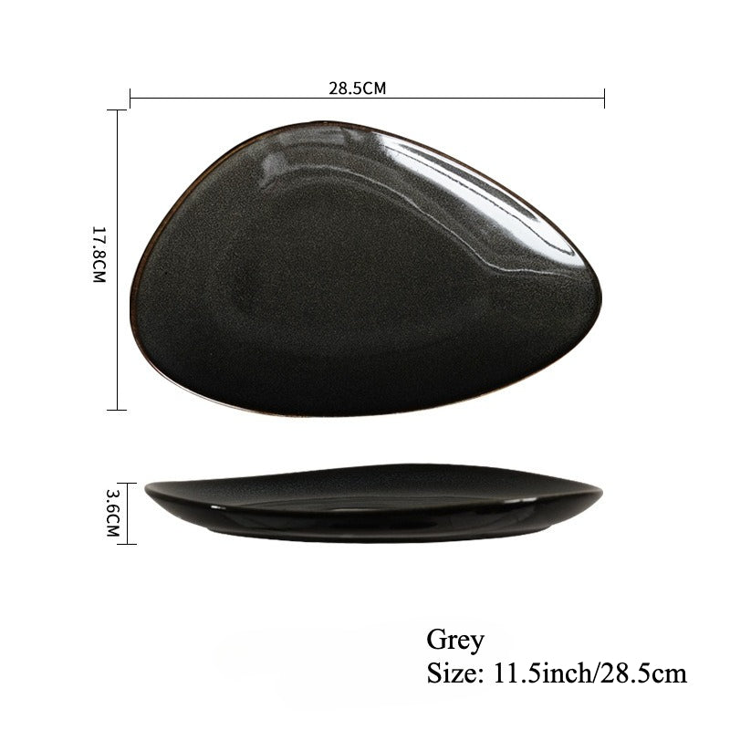 Gohobi Japanese Kiln-Glazed Irregular Oval Plate