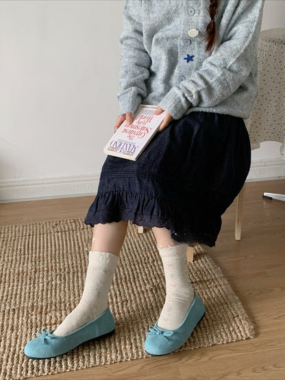 Gohobi Japanese Vintage Bubble Edge Floral Mid-Calf Socks