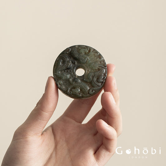 Gohobi Antique Style Jade Pendant – Pixiu and Ruyi Tea Ceremony Decorative Pendant
