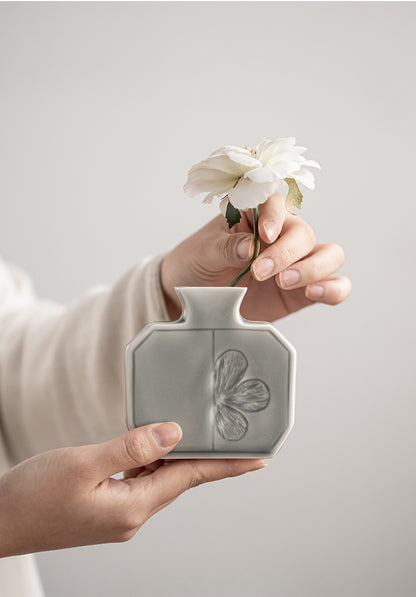 Gohobi Japanese Style Ikebana Ice Grey and Green Vase