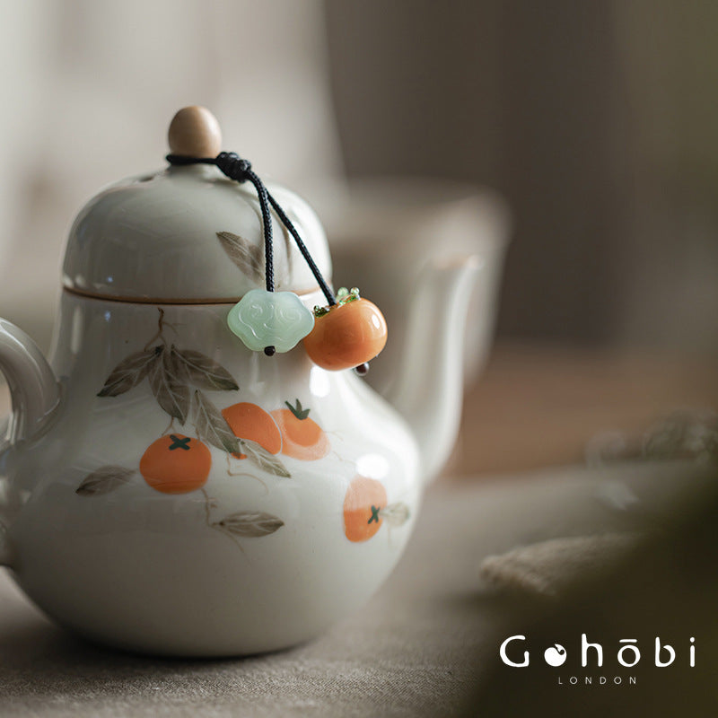 Gohobi Persimmon Teapot Lid Pendant – Handwoven Retractable Teapot Lid Rope