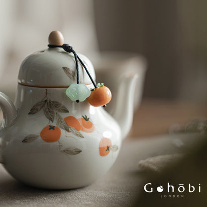 Gohobi Persimmon Teapot Lid Pendant – Handwoven Retractable Teapot Lid Rope