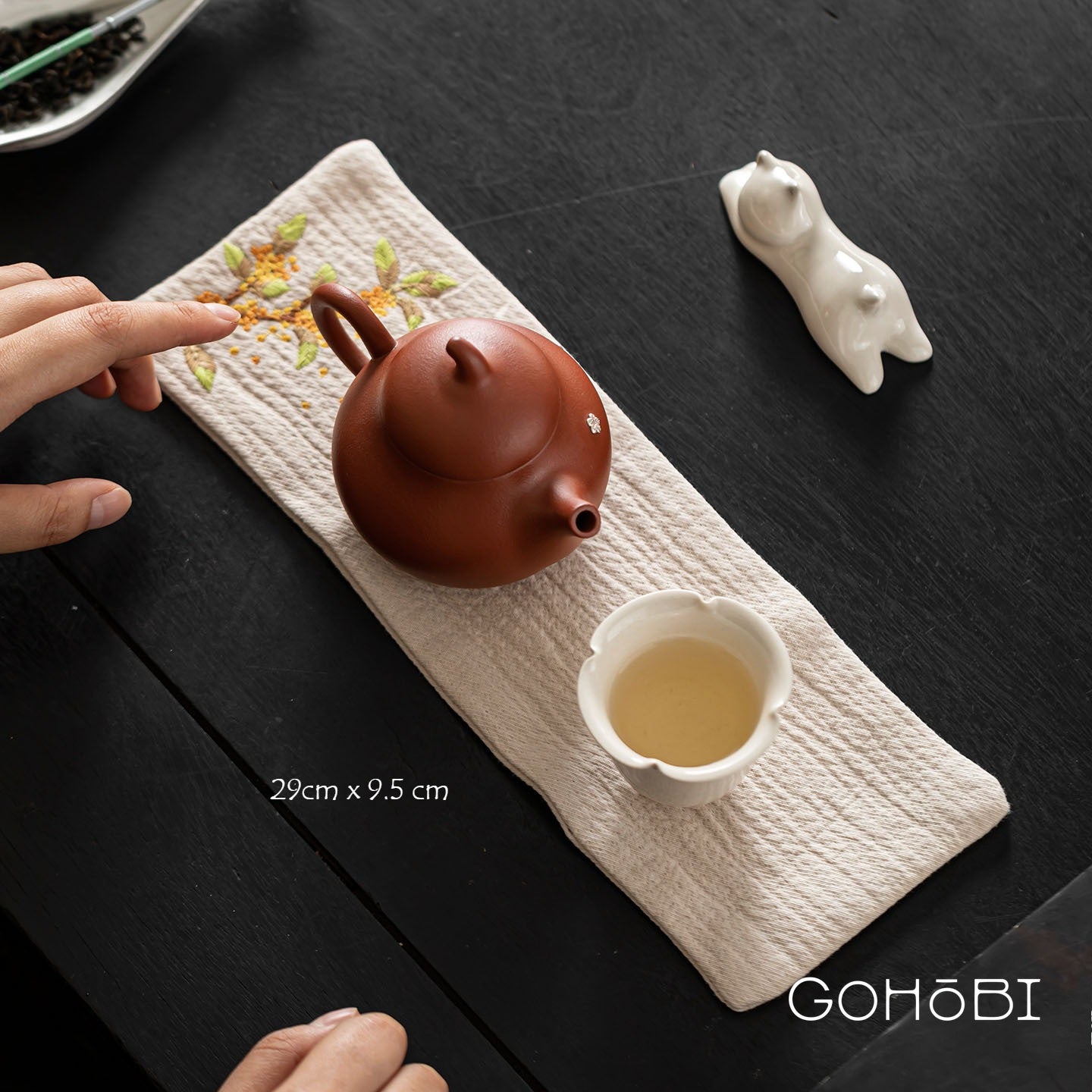 Embroidered tea towel household fabric tea party small square towel tea table towel rag new Chinese absorbent pot towel tea cloth