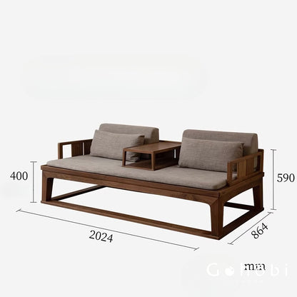 Gohobi Black Walnut Solid Wood Arhat Bed Sofa – Modern Chinese Daybed for Living Room or Small Apartment