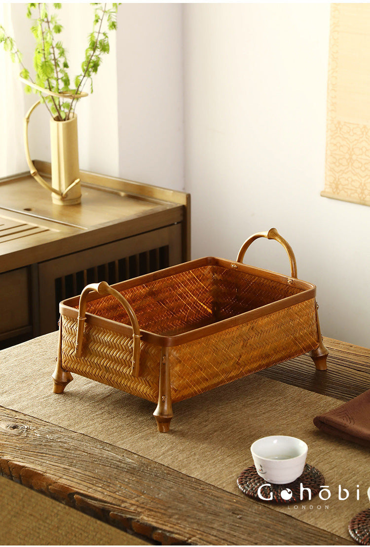 Gohobi Bamboo Woven Hand Basket – Handmade Snack, Fruit & Tea Set Storage Basket for Picnic or Home