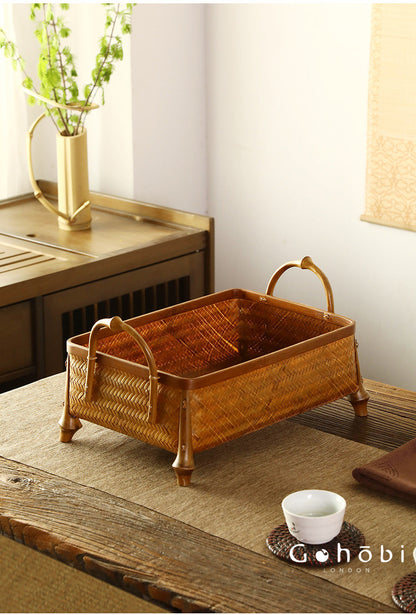 Gohobi Bamboo Woven Hand Basket – Handmade Snack, Fruit & Tea Set Storage Basket for Picnic or Home
