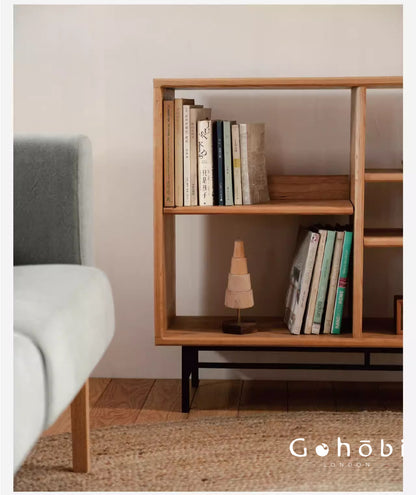 Gohobi Nordic Cherry Wood Solid Wood Bookcase – Handmade Storage Cabinet for Living Room or Study | FSC Certified Furniture