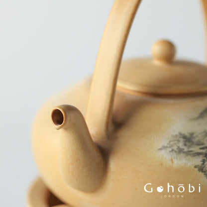 Gohobi Firewood-Style Mini Stove Teapot – Hand-Painted Landscape Charcoal Tea Pot