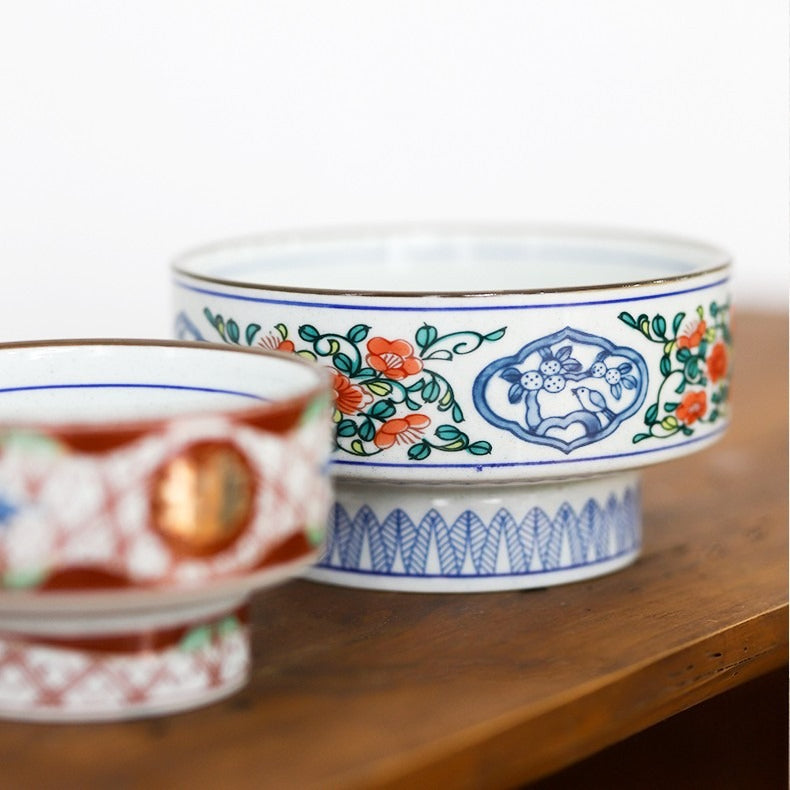 Gohobi Japanese Ikebana High-Foot Ceramic Bowl – Retro Floral Arrangement Vessel