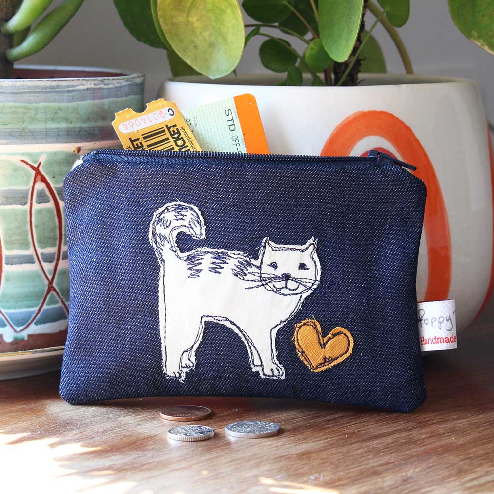 Gohobi x Poppy Treffry Cat Embroidered Purse [Made in the UK]