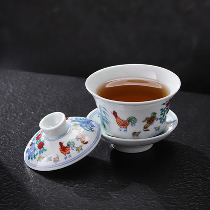 [Gohobi Gallery] Jingdezhen official ceramic hand-painted Chicken Gaiwan and Cup Set
